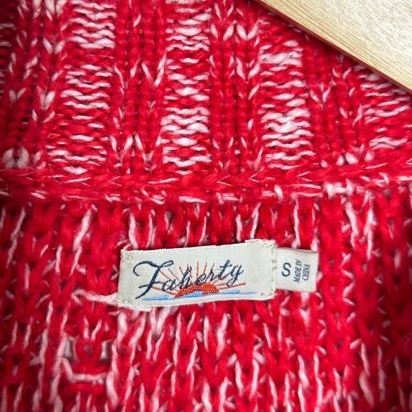 FAHERTY Delilah Cable Knit Marled Sweater Summer Sun Red Sz S {E8} - Picture 6 of 6